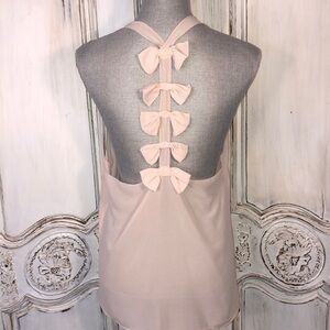 A.PEACH Unique Multi Bows Racer Back Sheer Soft Blush Top Size Large